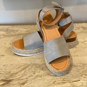 Gray Ankle Wrap Sandal on 1” Platform Sole